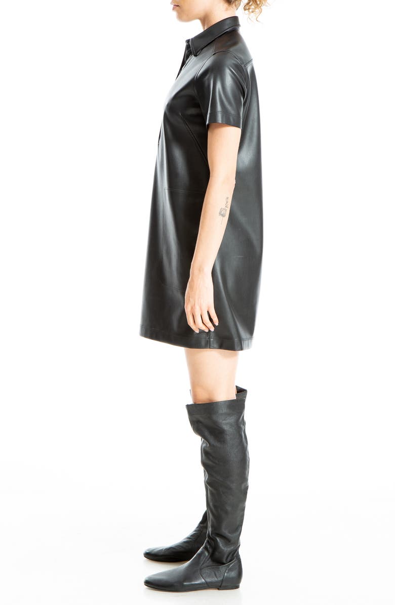 MAX STUDIO Faux Leather Short Sleeve Shirtdress, Alternate, color, Black-Black
