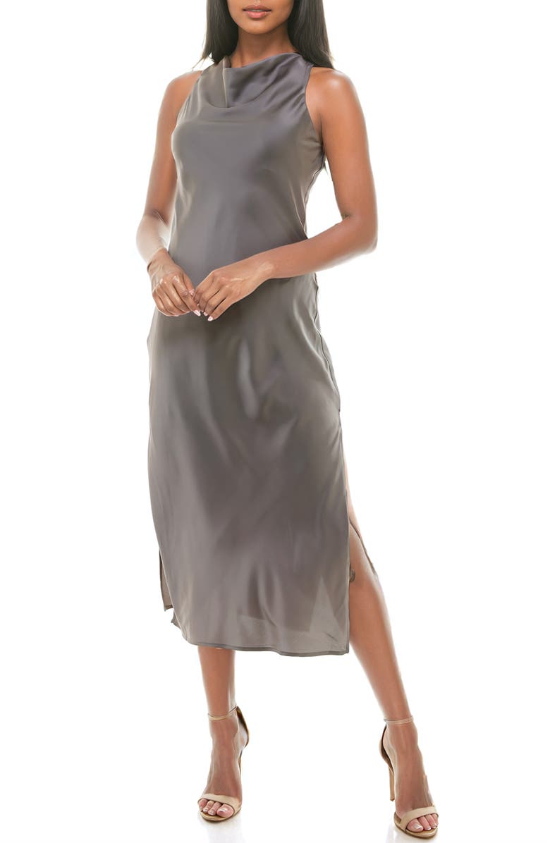 Socialite Cowl Neck Bias Cut Satin Midi Dress, Main, color, 