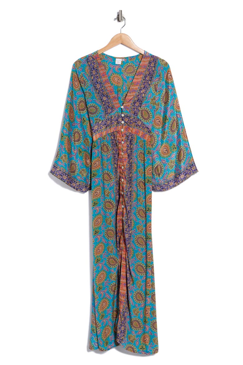 Bell Sleeve Midi Dress, Alternate, color, YELLOW/ GREEN/ BLUE