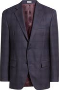 Peter Millar Flynn Classic Fit Purple Windownpane Check Wool Sport Coat