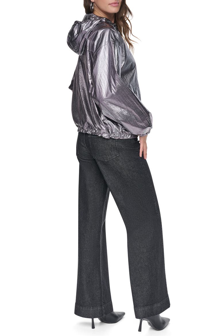 Metallic Nylon Hooded Jacket, Alternate, color, GUNMETAL
