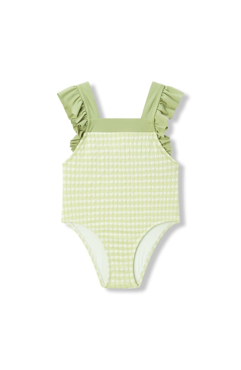 Milkbarn Ruffle Square Neck Swimsuit, Main, color, Green Gingham