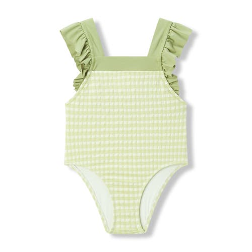 Milkbarn Ruffle Square Neck Swimsuit In Green