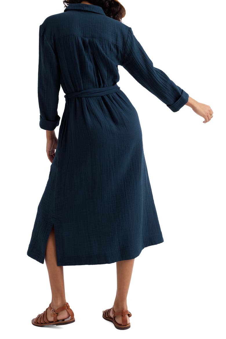 Whitsand Cove Long Sleeve Organic Cotton Gauze Shirtdress, Alternate, color, MARITIME