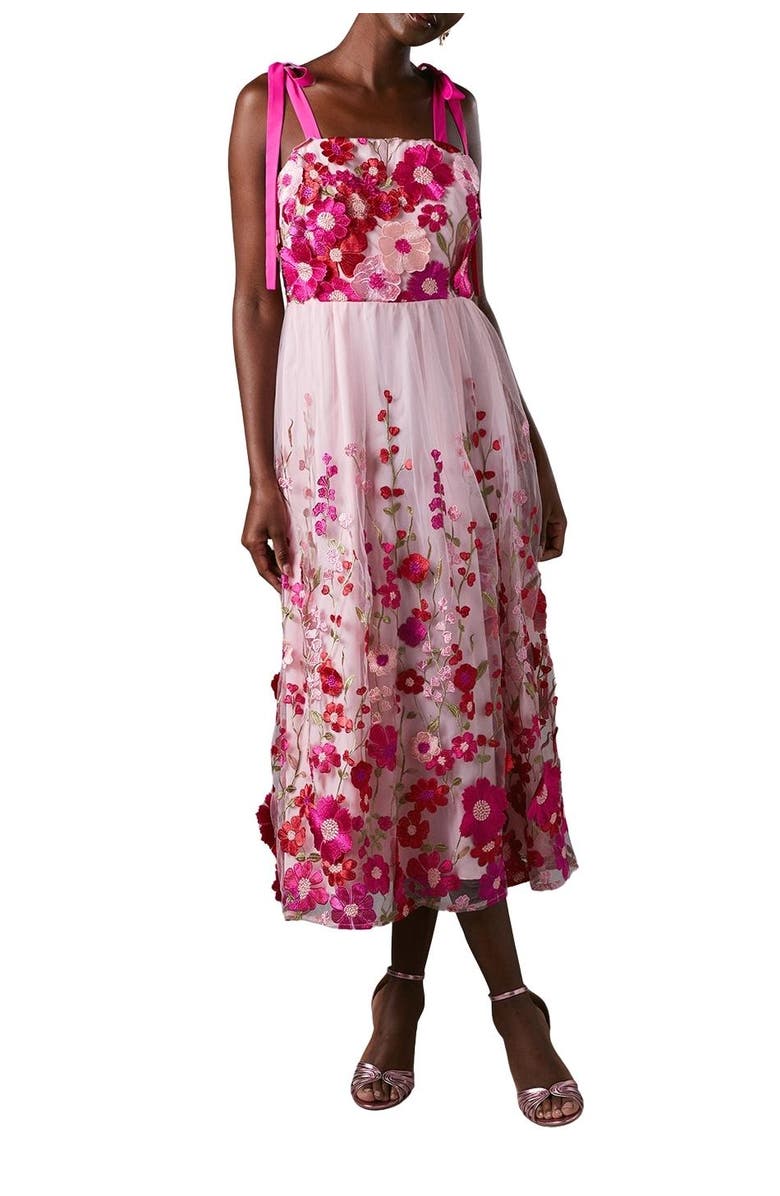 Coast Embroidered Mesh Midi Dress, Alternate, color, Pink