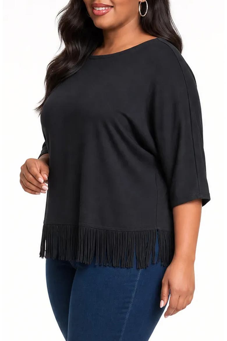 Fringe Hem Boatneck Top, Alternate, color, BLACK
