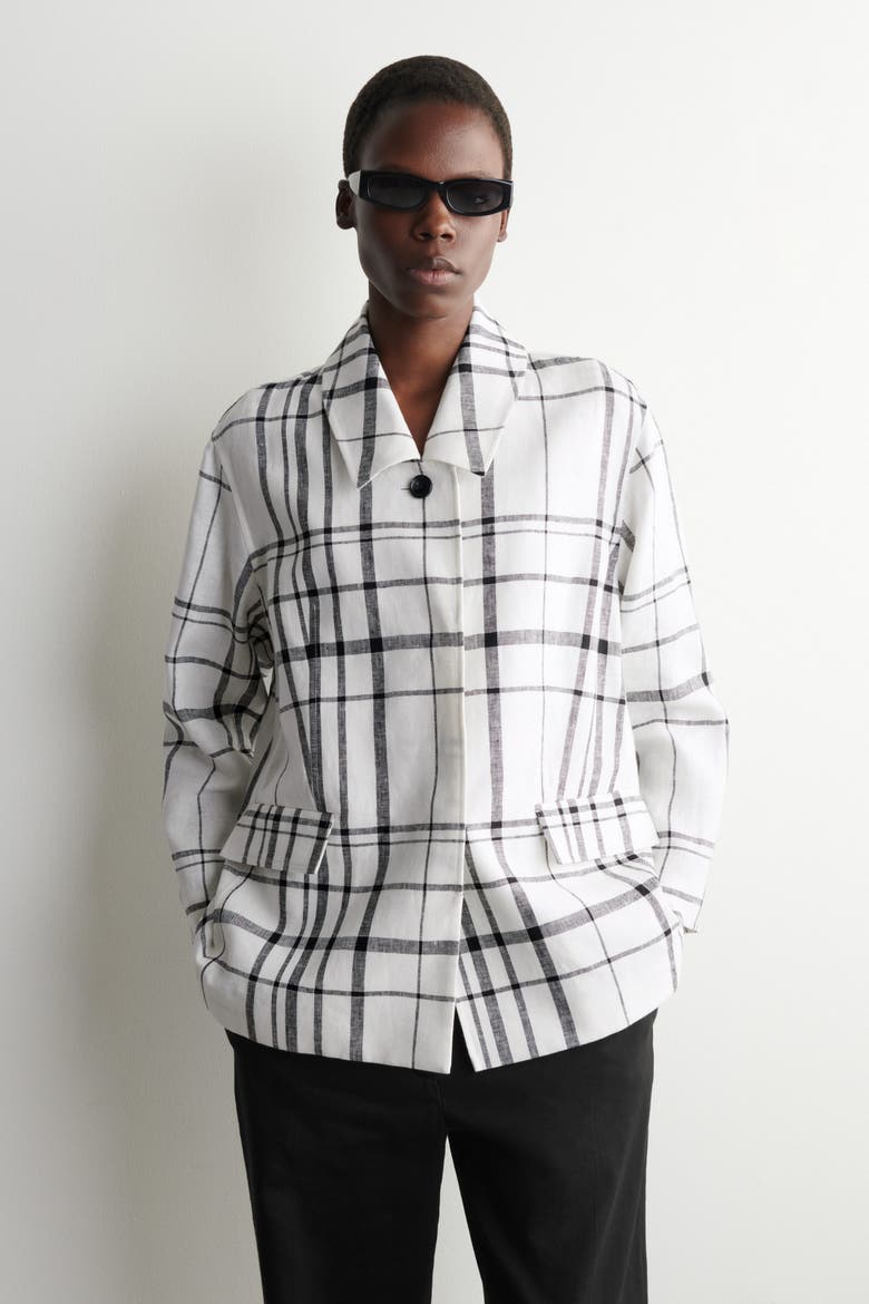 Checked Linen Blazer, Alternate, color, WHITE / BLACK / CHECKED