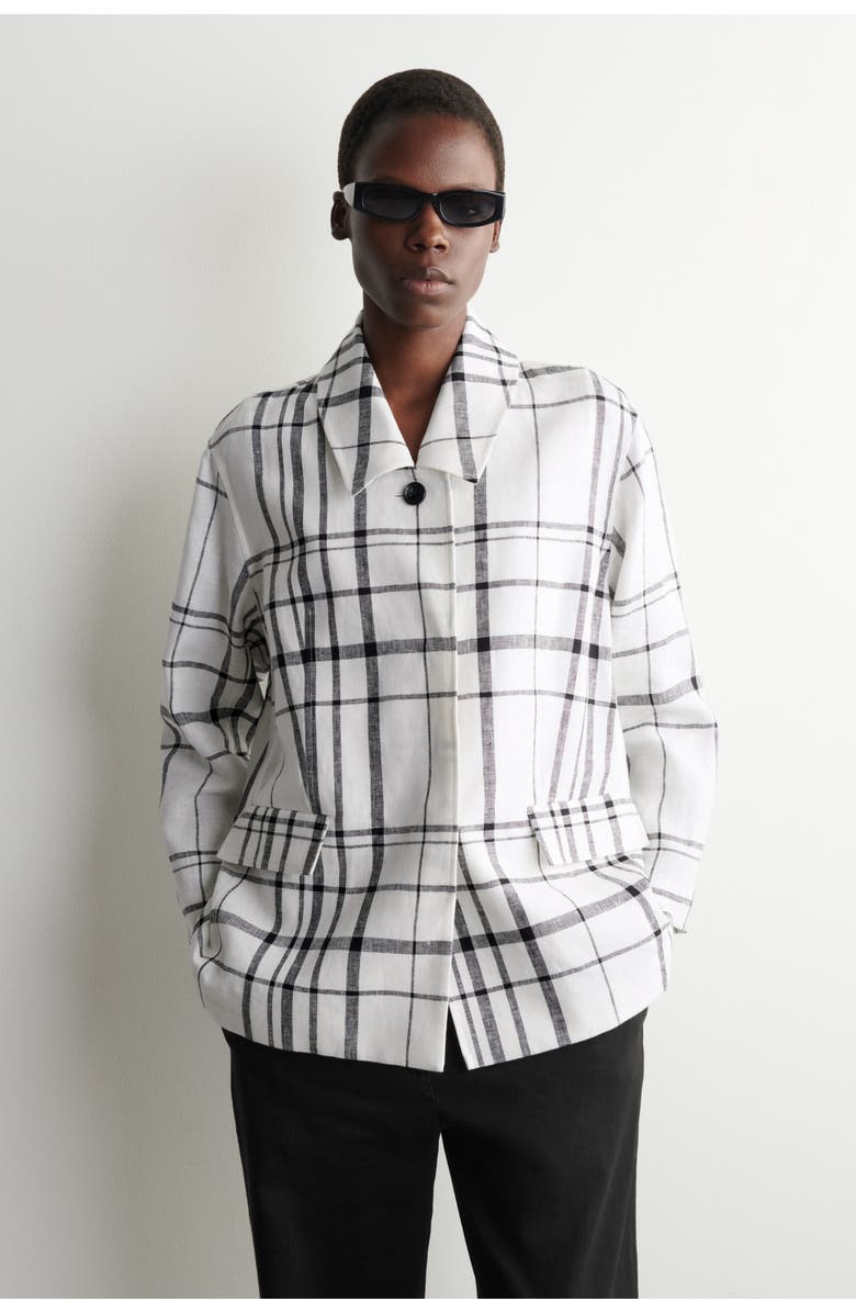 COS Checked Linen Blazer, Alternate, color, White / Black / Checked
