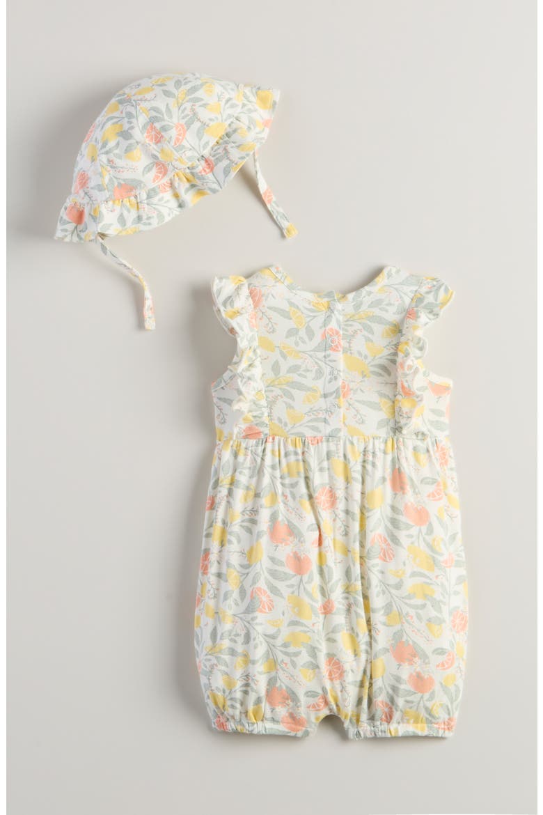 Ruffle Romper & Hat Set, Alternate, color, IVORY EGRET CITRUS SPRITZ