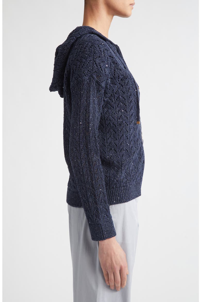 Zip Front Cotton & Linen Blend Pointelle Cardigan, Alternate, color, 11N NEW BLUE