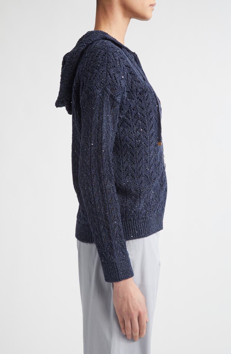 Eleventy Zip Front Cotton & Linen Blend Pointelle Cardigan, Alternate, color, 11N New Blue