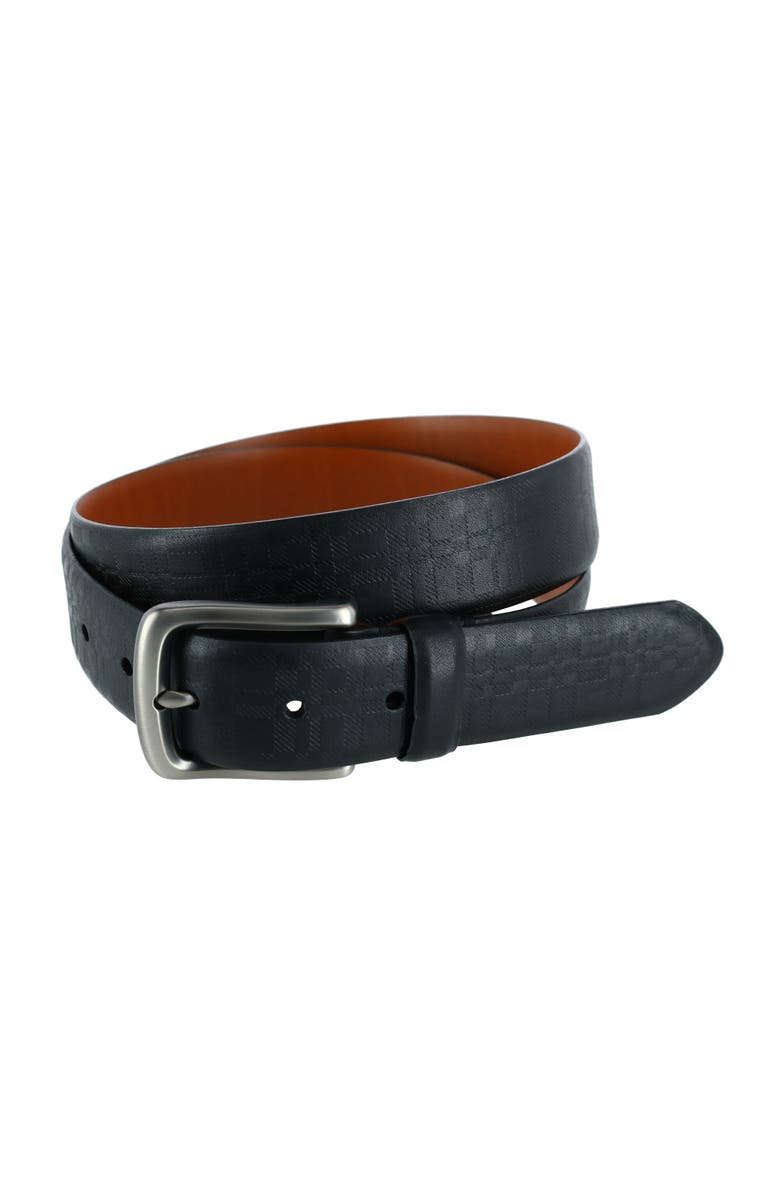 Trafalgar Caelen Plaid Embossed Leather Belt, Main, color, Black