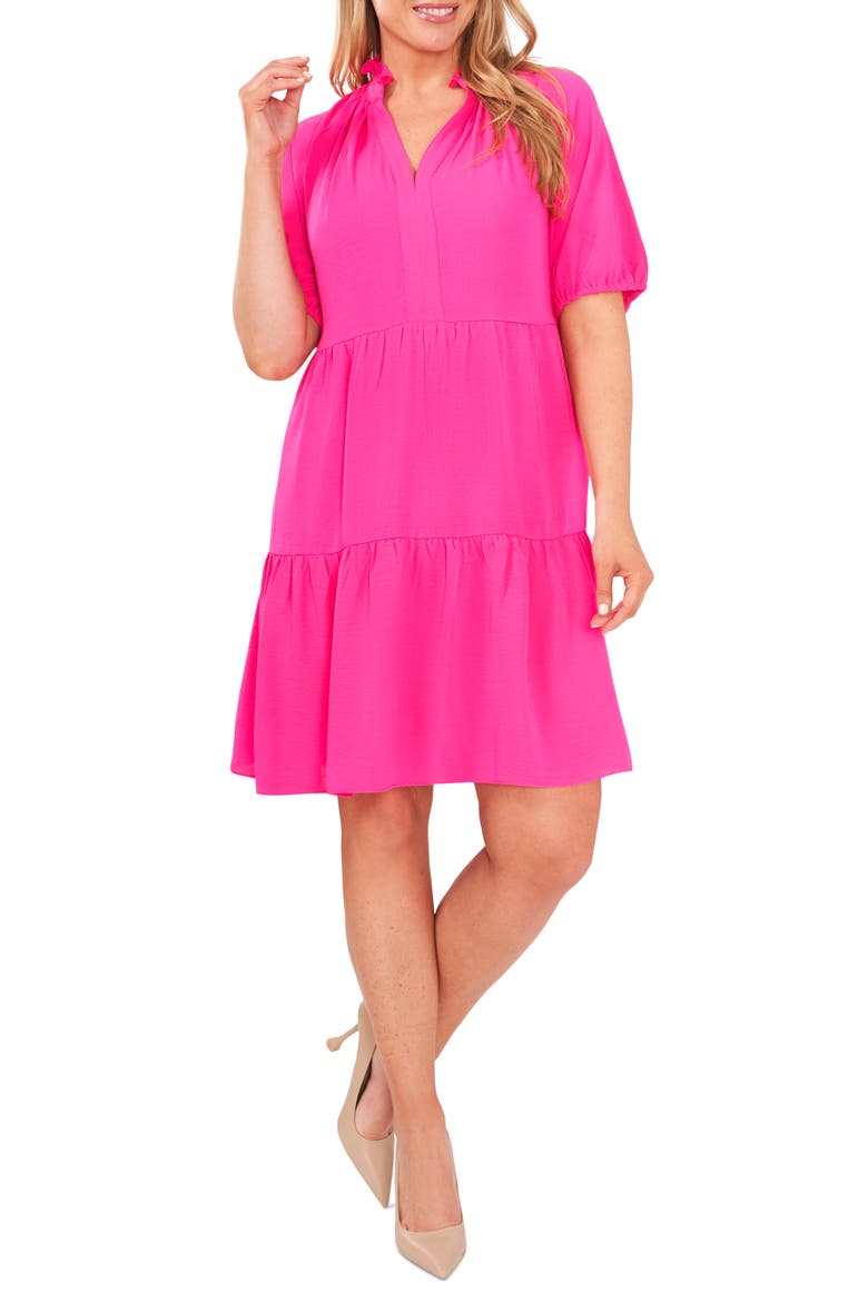 Tiered Ruffle Neck Dress, Main, color, BRIGHT ROSE