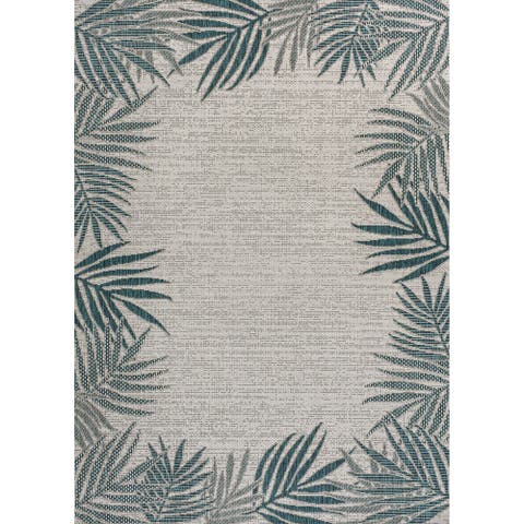 Isla Coastal Cottage Palm Frond Border Indoor/Outdoor Area Rug