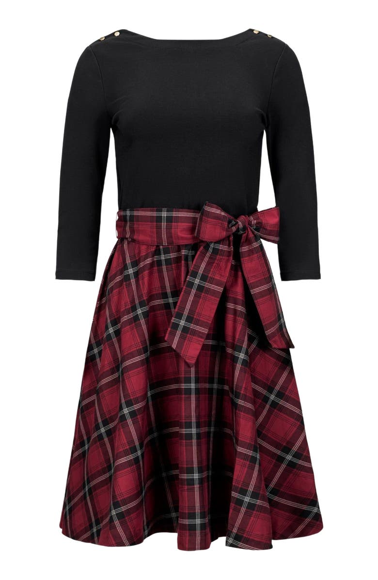 Hope & Henry Women's French Skater Dress, Alternate, color, Oxblood City Plaid