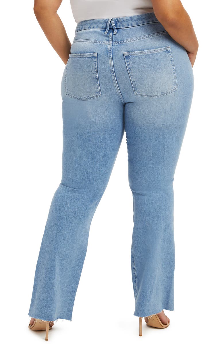Good American Good Classic High Waist Raw Hem Bootcut Jeans, Alternate, color,