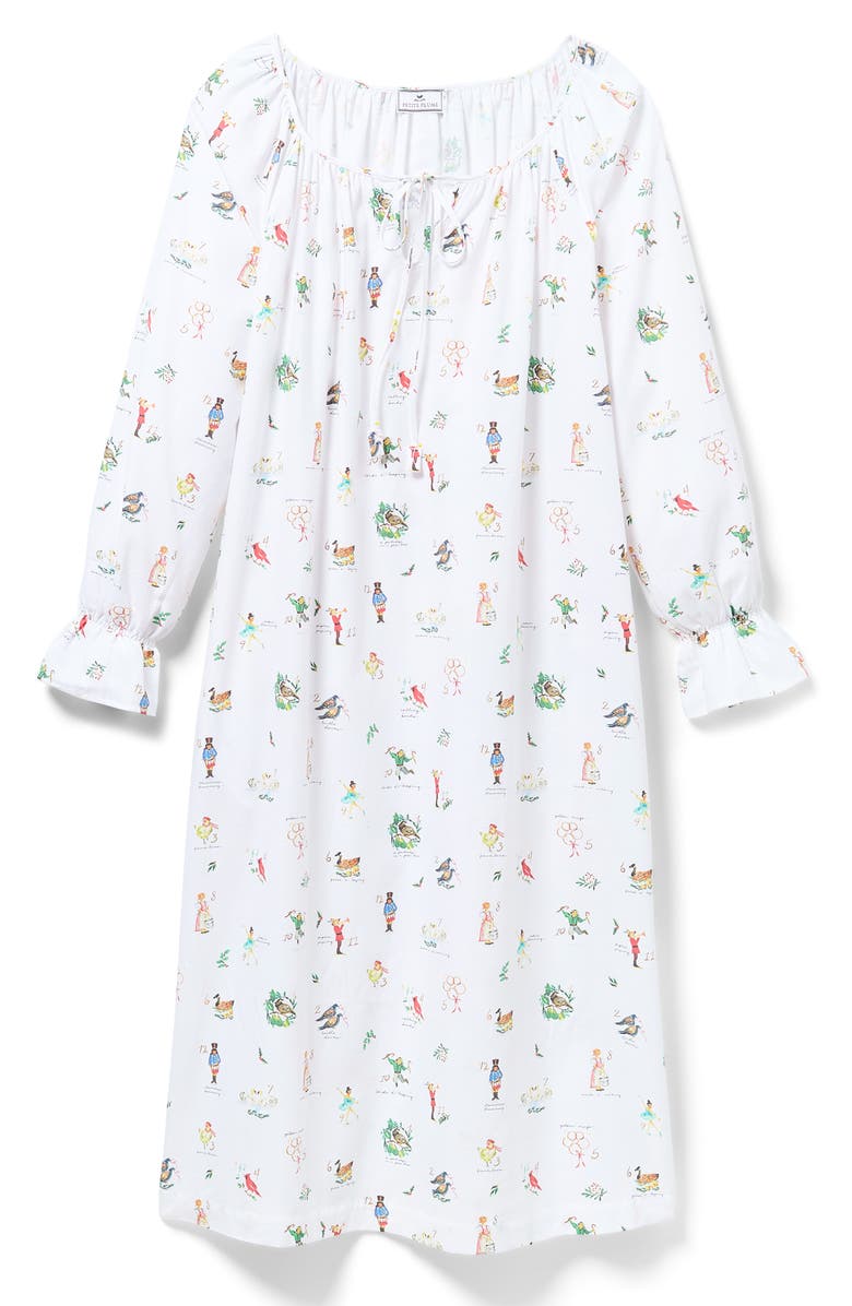 Petite Plume Delphine Print Cotton Twill Nightgown, Alternate, color, White