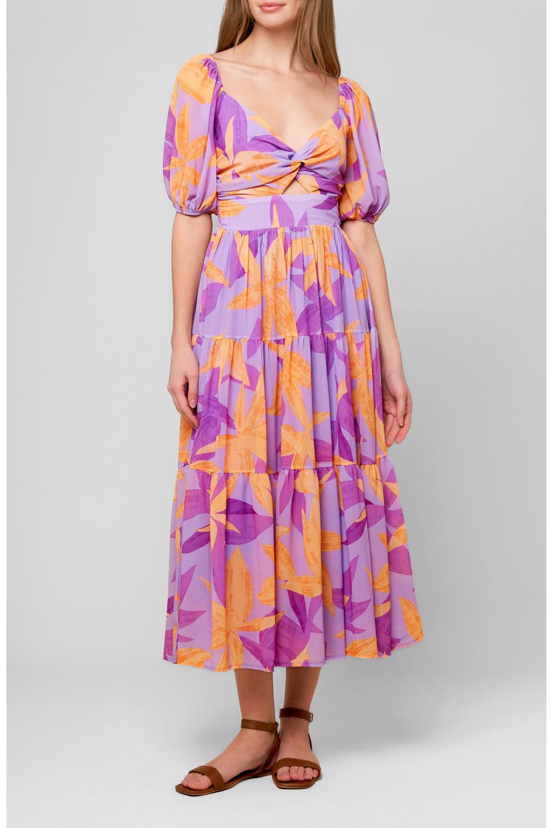 Puff Sleeve Tiered Maxi Dress, Main, color, LAVENDER ORANGE