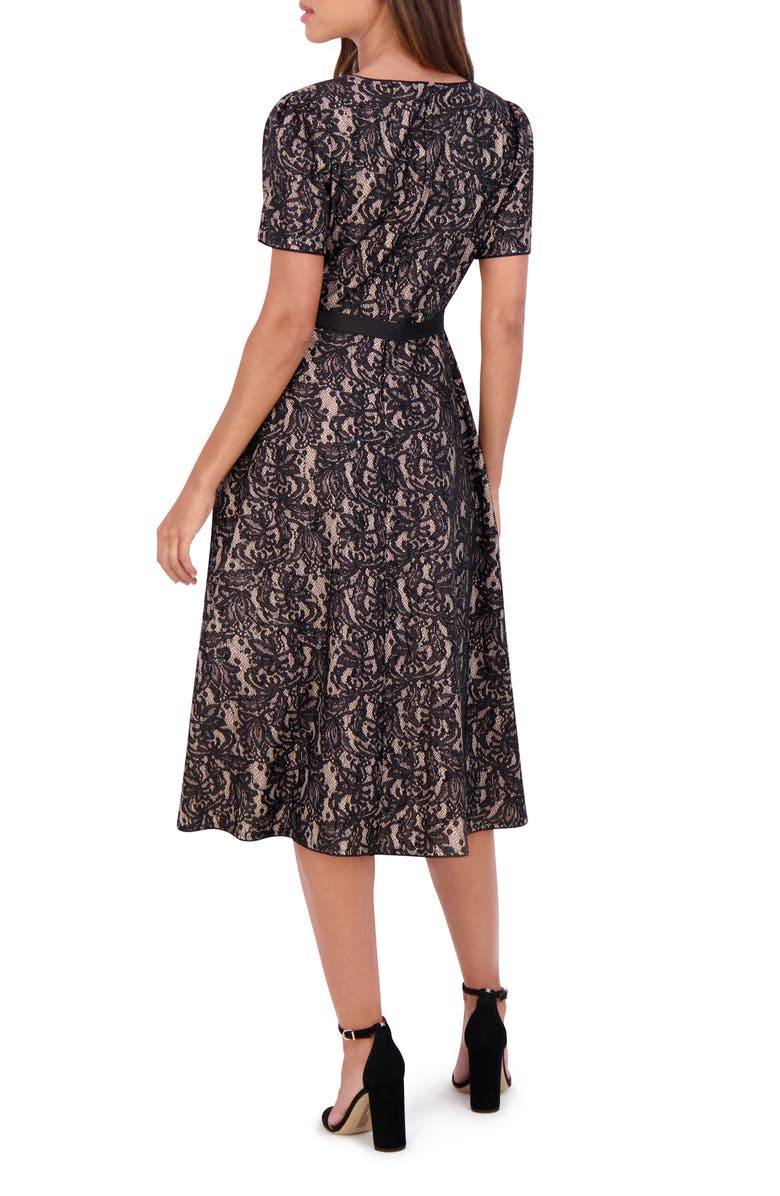 Kensie Floral Lace Short Sleeve Fit & Flare Midi Dress, Alternate, color, 