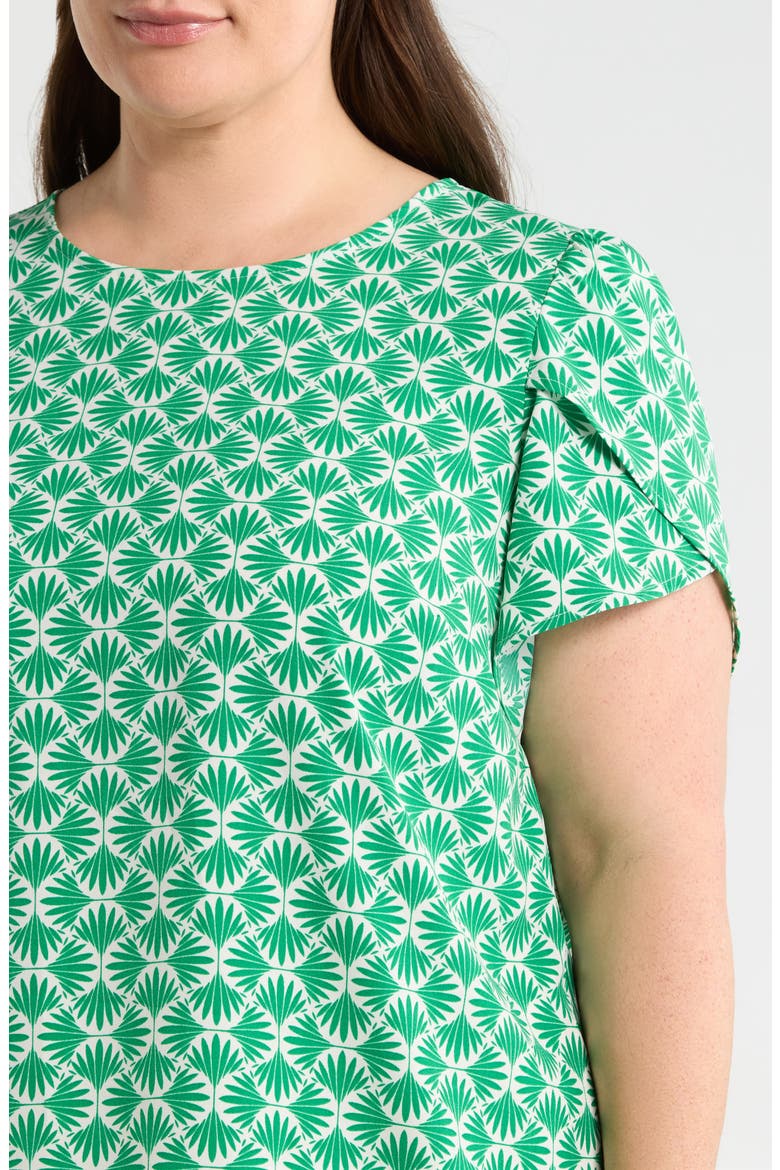 Print Tulip Sleeve Knit Top, Alternate, color, TROPICAL GREEN/ WHITE DOVE