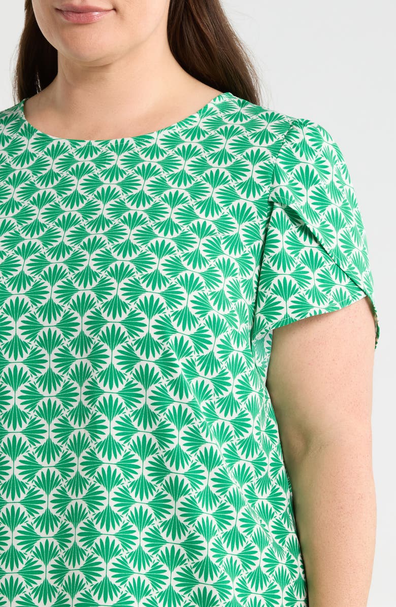 AK ANNE KLEIN Print Tulip Sleeve Knit Top, Alternate, color, Tropical Green/ White Dove