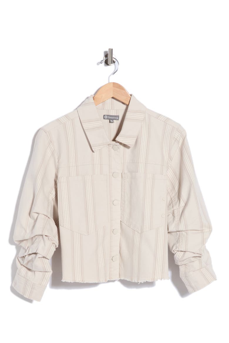 Ruched Sleeve Fray Hem Crop Jacket, Alternate, color, ECRU STRIPE