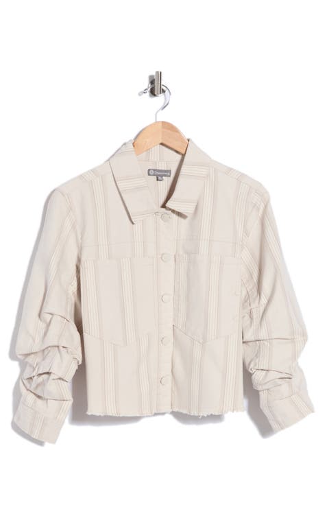 Ruched Sleeve Fray Hem Crop Jacket