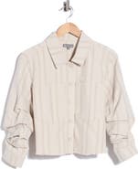 Democracy Ruched Sleeve Fray Hem Crop Jacket