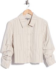 Democracy Ruched Sleeve Fray Hem Crop Jacket