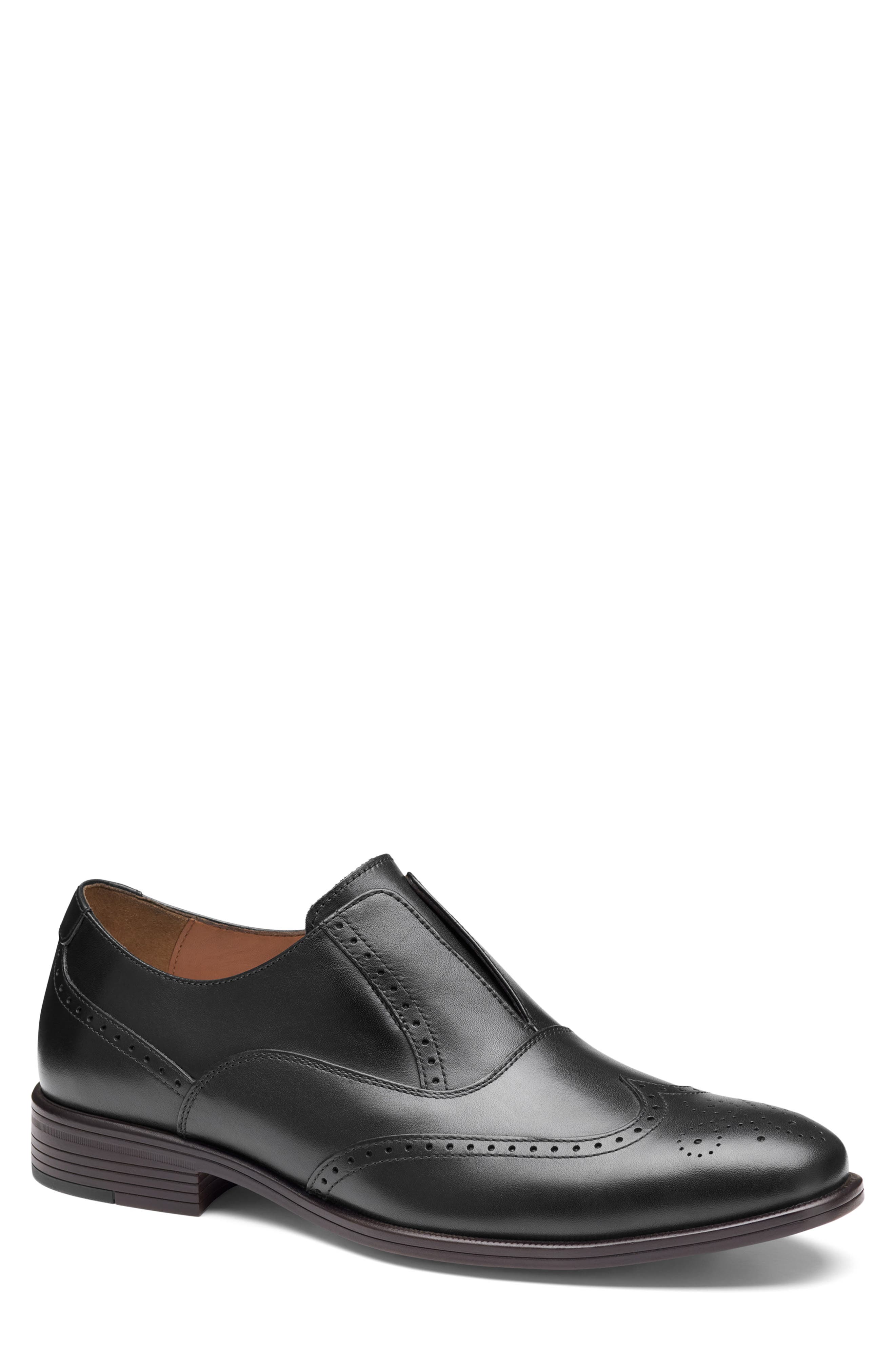 Johnston & Murphy Reeve Wingtip Slip-On Shoe, Main, color, Black Full Grain