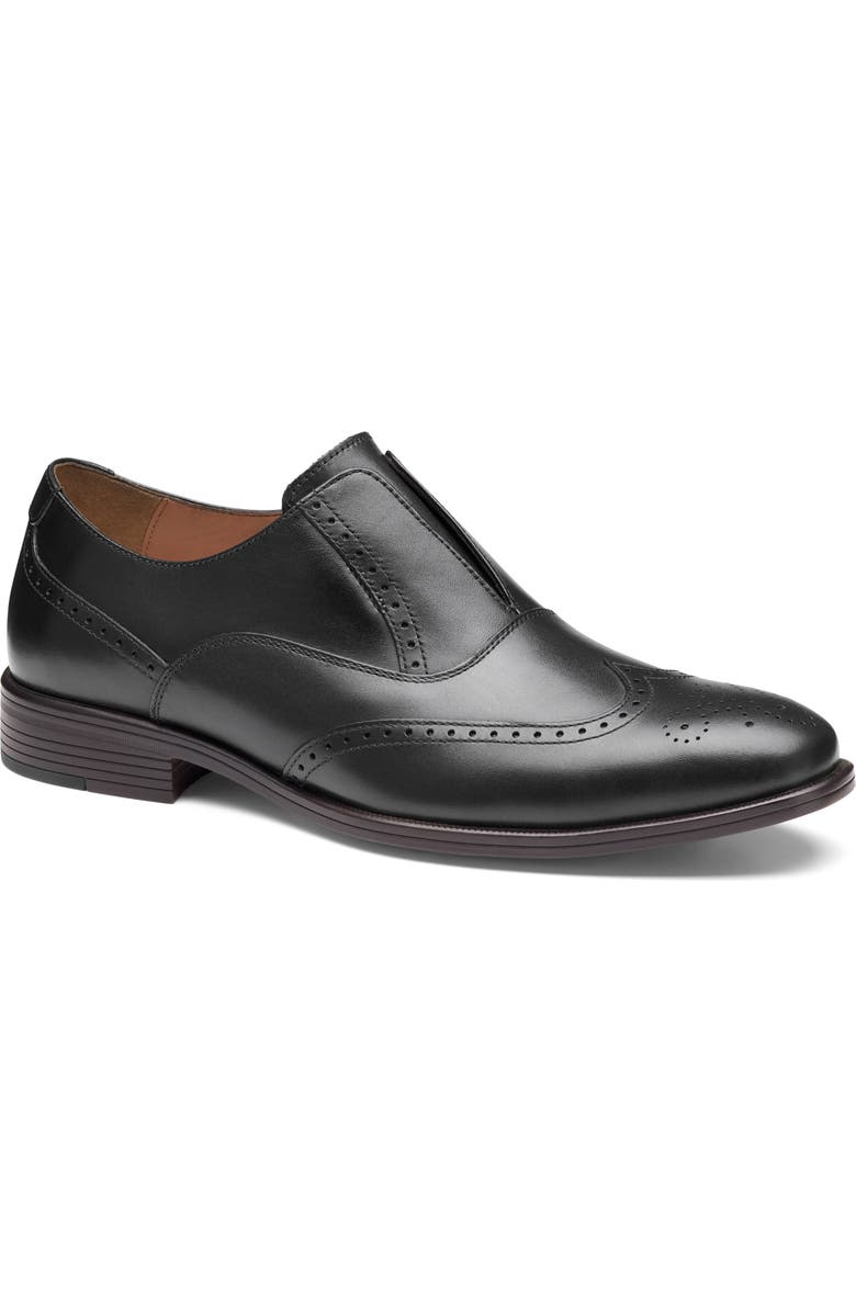 Johnston & Murphy Reeve Wingtip Slip-On Shoe, Main, color, Black Full Grain