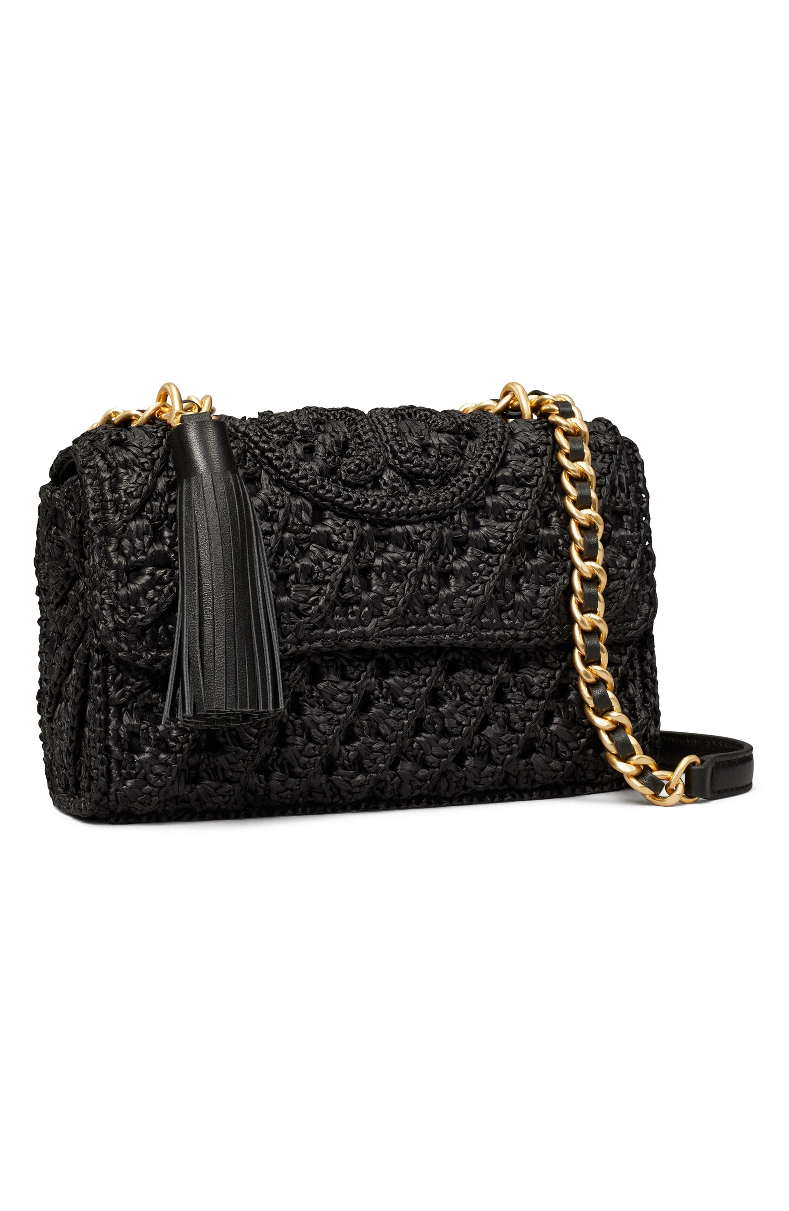 Tory Burch Small Fleming Raffia Crossbody Bag, Alternate, color, 