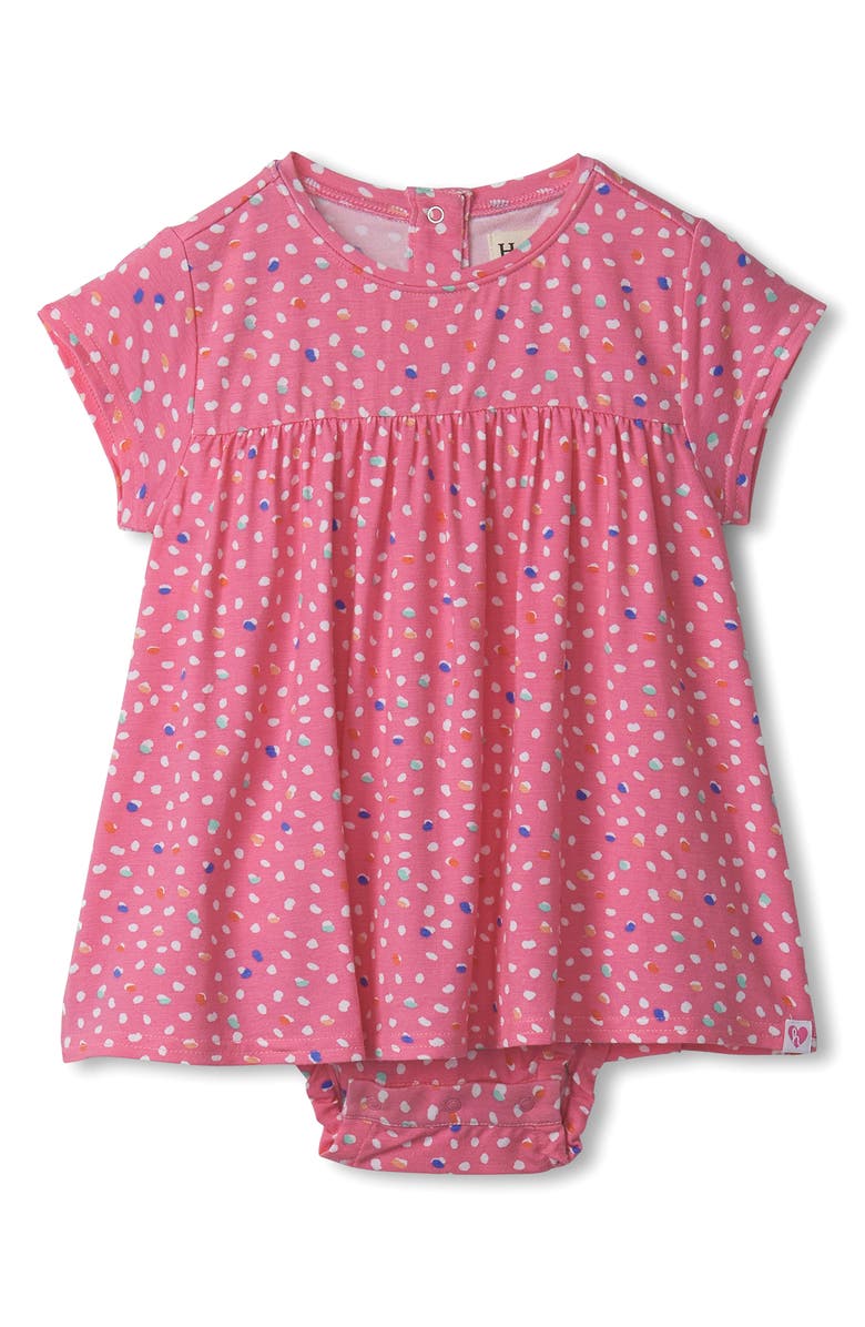 Hatley Dot Print Skirted Bodysuit, Main, color, Pink Carnation