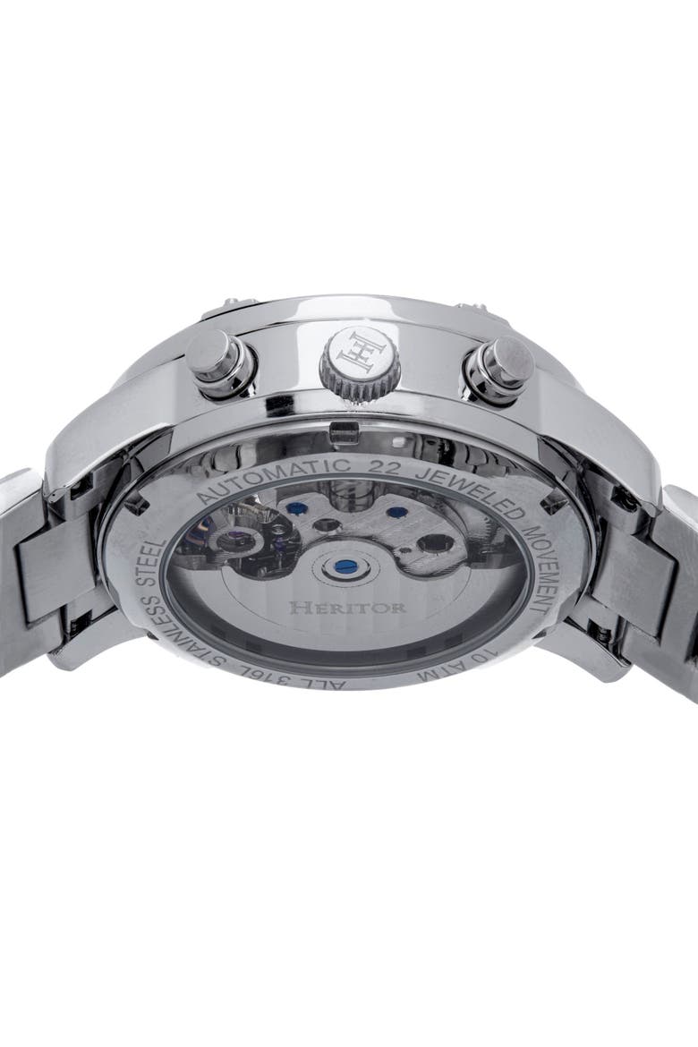 Wilhelm Day-Date Semi Skeleton Automatic Watch w/ Stainless Steel Band, Alternate, color, Black