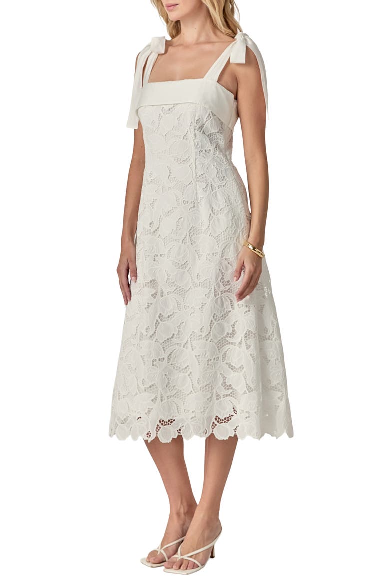 Tie Strap Lace Midi Dress, Alternate, color, WHITE