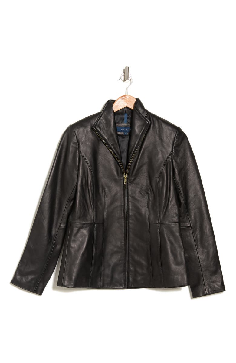 Cole Haan Wing Collar Leather Jacket, Alternate, color, Black