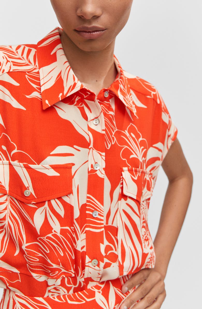 MANGO Tropical Print Oversize Button-Up Shirt, Alternate, color, 