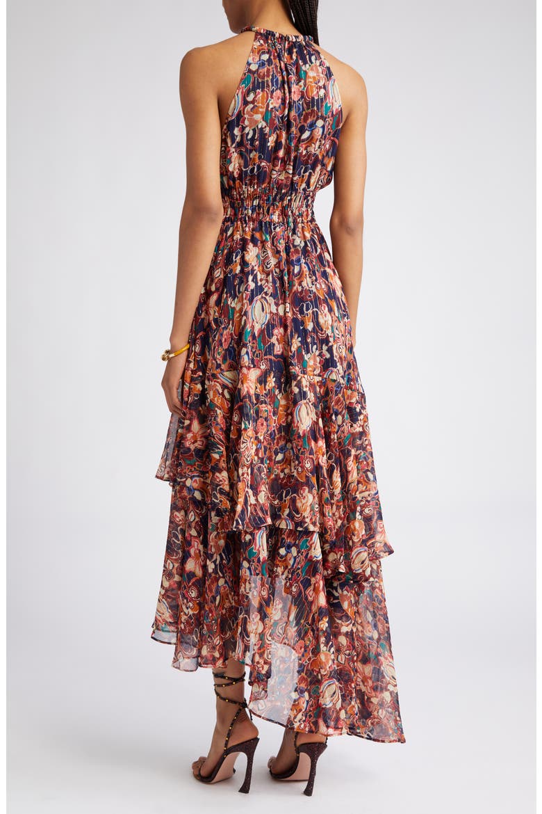 Elaine Tiered Silk Blend Dress, Alternate, color, PORT WINE MULTI