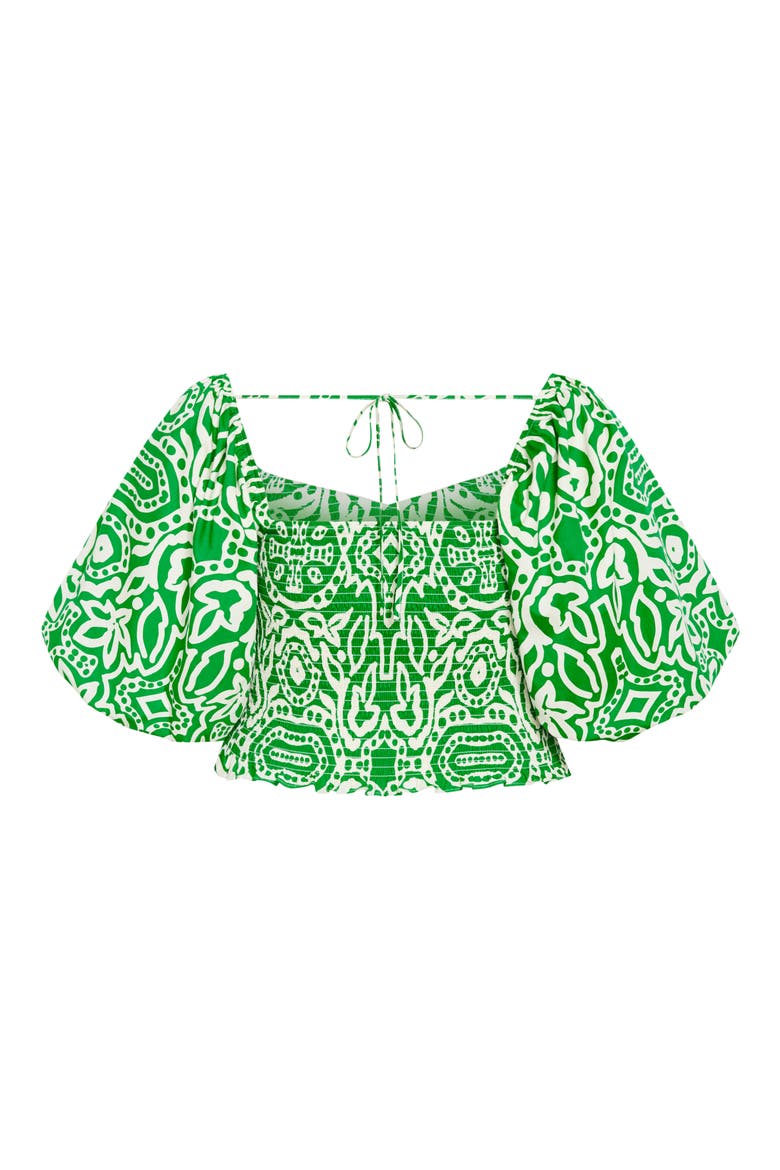 Hanna Printed Smocked Crop Top, Alternate, color, GREEN PRINT