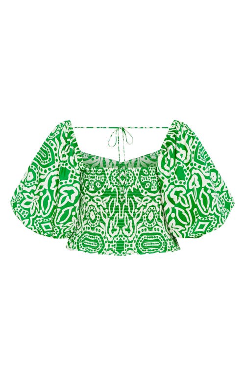 City Chic Hanna Printed Smocked Crop Top In Green