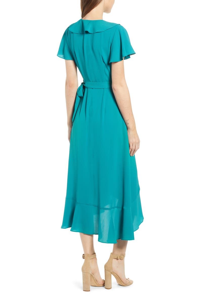 Ruffle Wrap Dress, Alternate, color, TEAL BAYOU