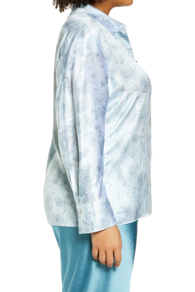 Dahlia Floral Print Silk Shirt, Alternate, color, MINT