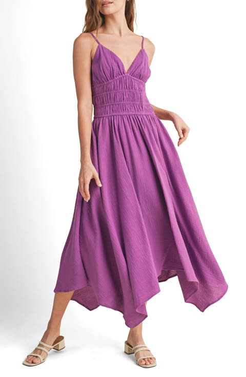 Smocked Handkerchief Hem Midi Dress