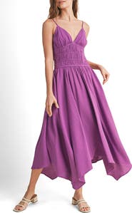 WISHLIST Smocked Handkerchief Hem Midi Dress