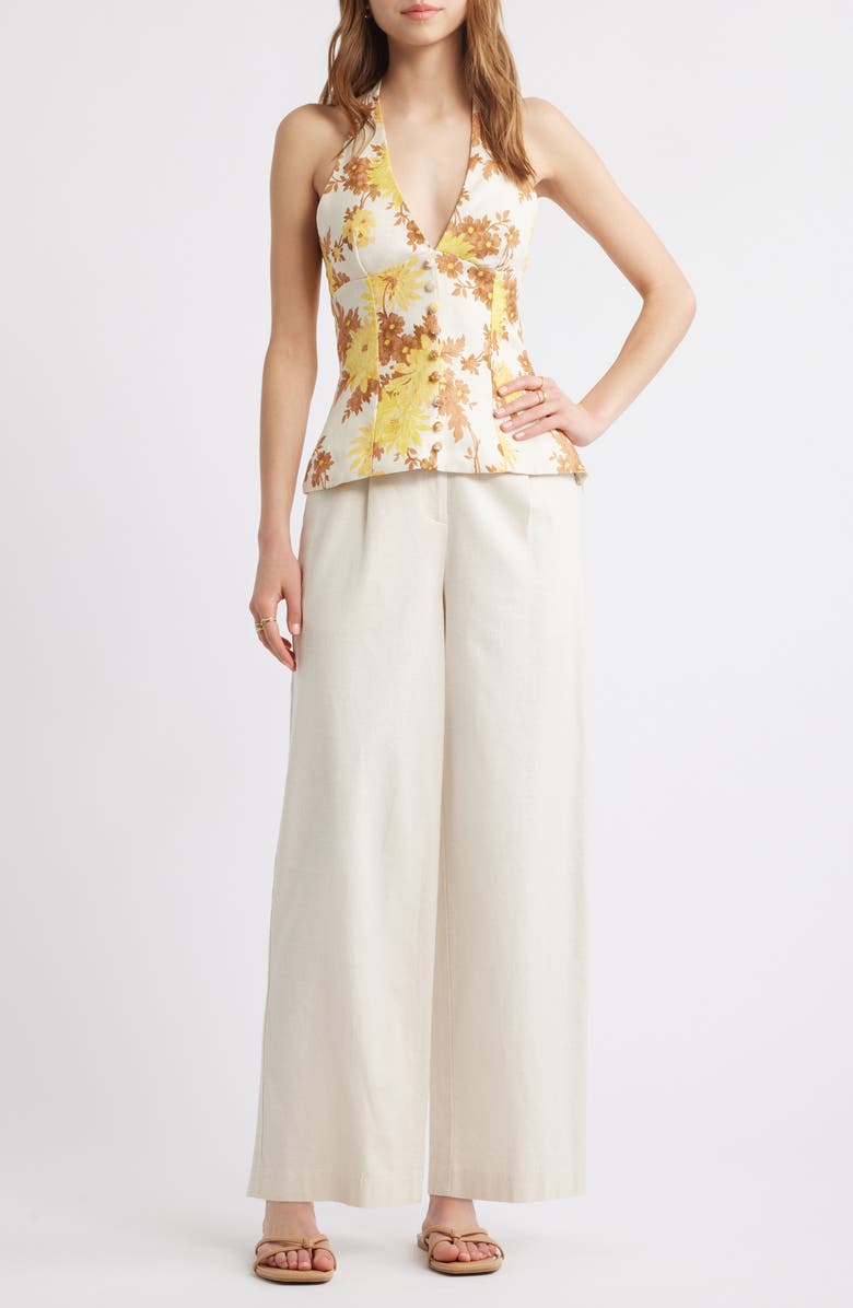 Faithfull the Brand Marie Linen Halter Top, Alternate, color, Midsummer Floral