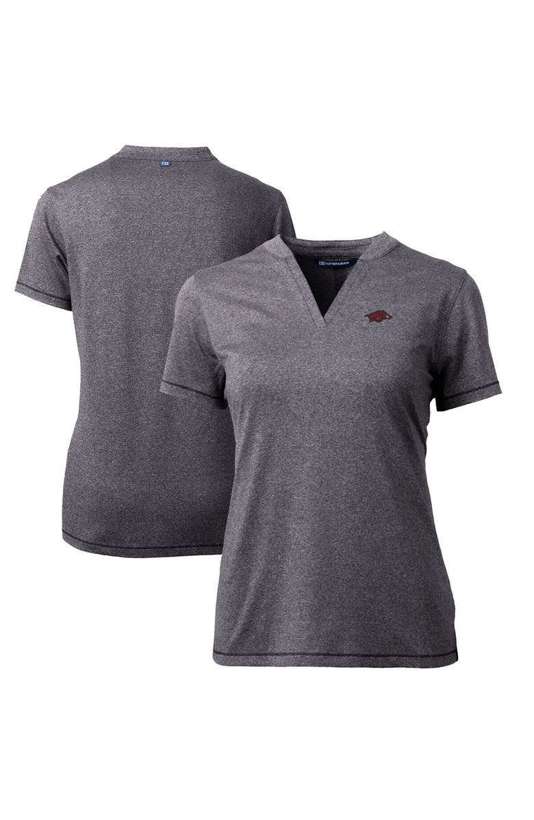Cutter & Buck Women's Cutter & Buck Heather Charcoal Arkansas Razorbacks Forge Blade V-Neck Top, Alternate, color, 