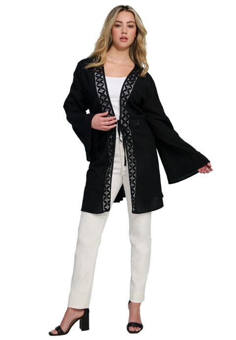 Plus Size Lace Trim Tassel Bell Sleeve Wrap