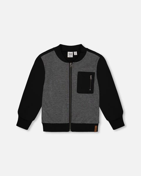 Deux Par Deux Fleece Sweater - Black and Gray Herringbone