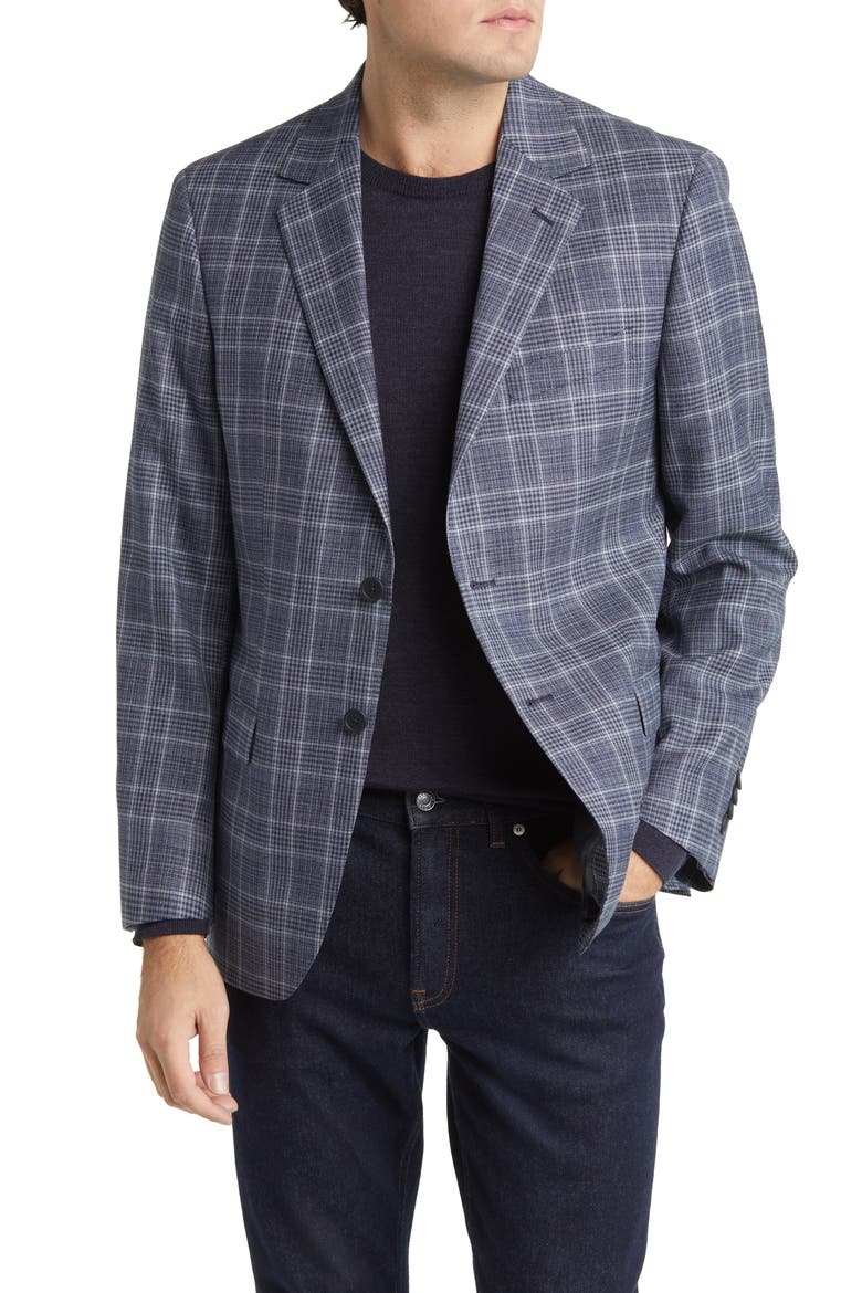Plaid Wool Blazer, Main, color, SILVER