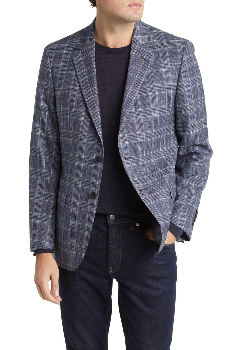 DANIEL HECHTER Plaid Wool Blazer, Main, color, Silver